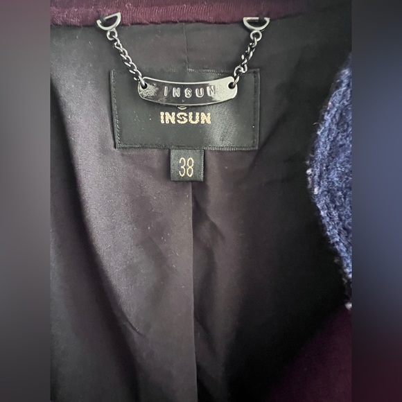 Navy and burgundy wool blend teddy trench coat Women 38 - Picture 3 of 5